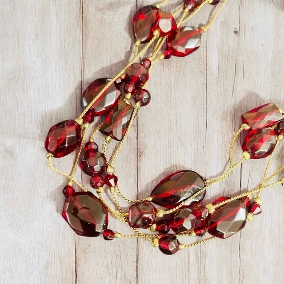 Station Necklace Ruby Tone
Jeweled Multi Strand
Statement Gold Tone Chain
Layers - Picture 3 of 10